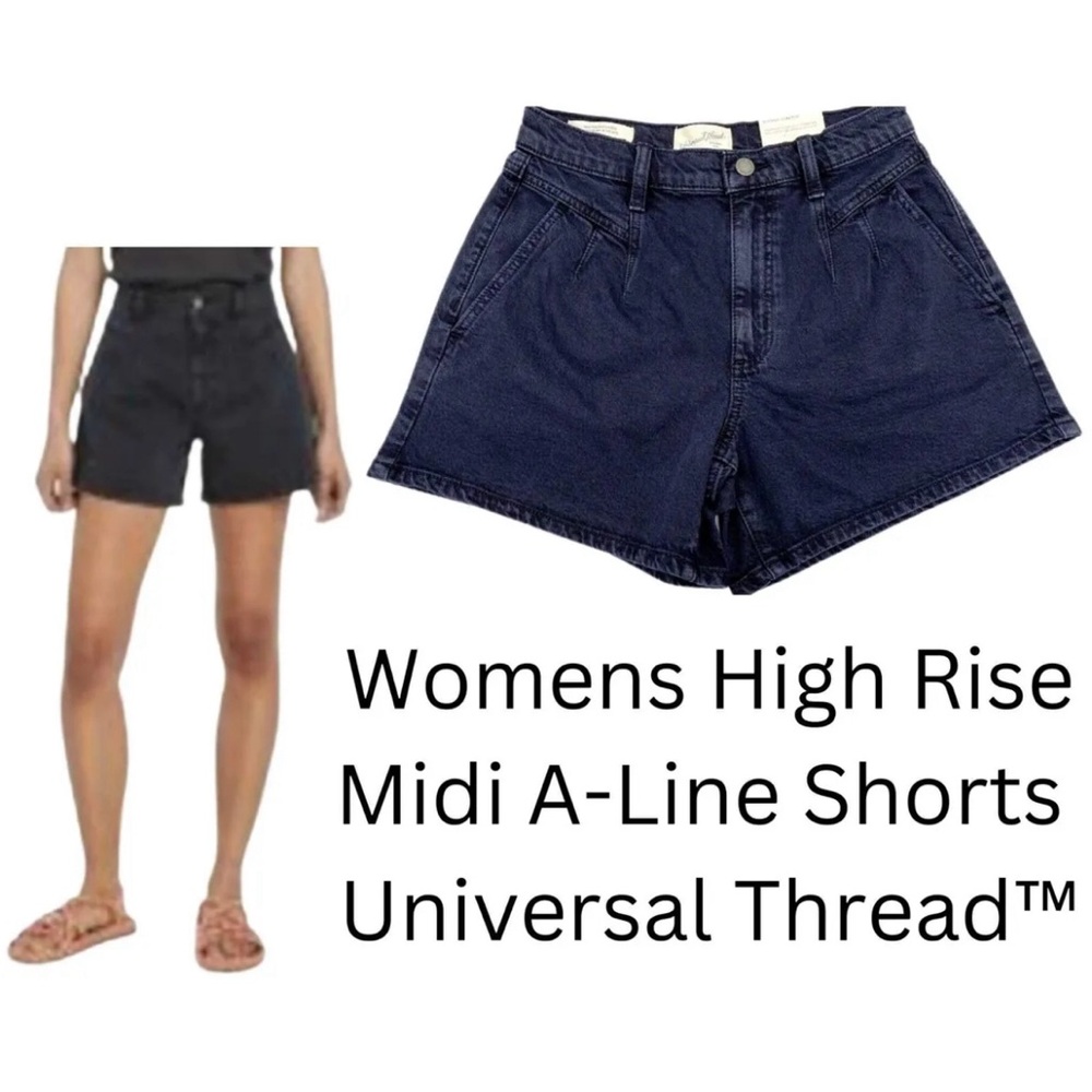 Women's Blue Jean High-Rise Cargo Midi 4-pocket Shorts size 10 Universal Thread™